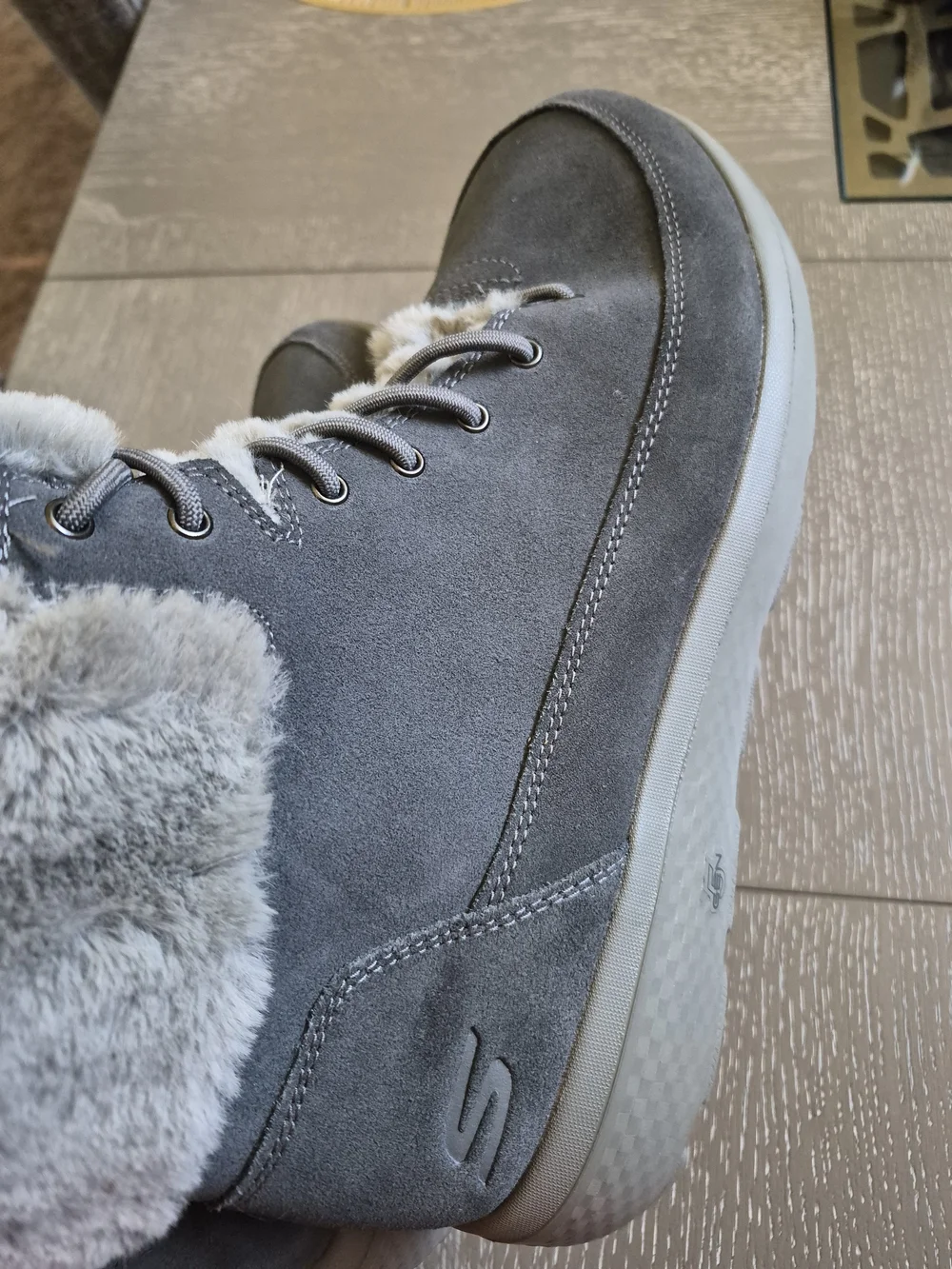 Skechers Winter Chill Gray Suede Faux-Fur Lined Lace-Up Winter Boots